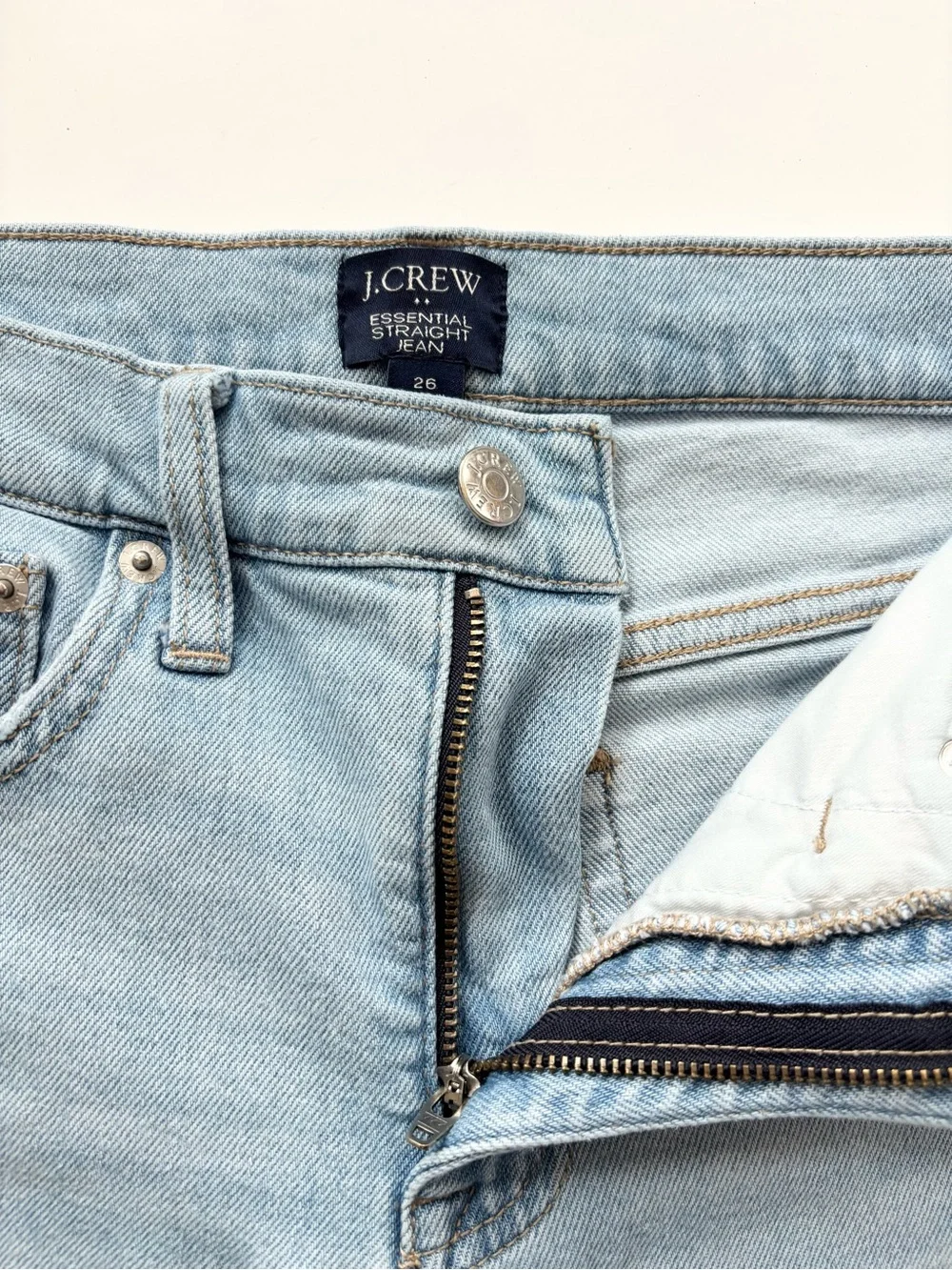 J Crew Factory Distressed Essential Straight Jeans in Palm Blue Wash Women’s 26